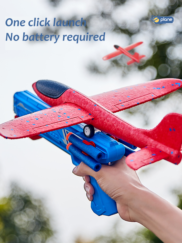 Soft bullet aircraft gun，Foam Airplane Launcher Toys for Kids, LED Foam Plane for Children