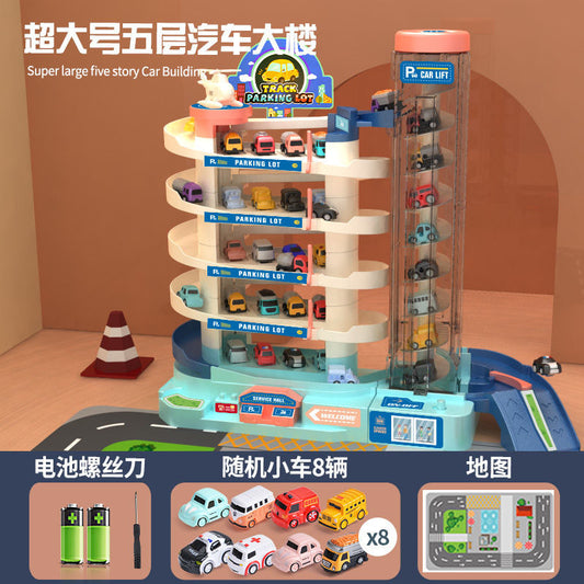 City Parking Lot Building Car Building Adventure Rail Car Manual Electric Children's Parking Toy