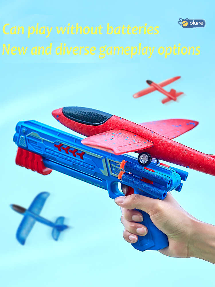 Soft bullet aircraft gun，Foam Airplane Launcher Toys for Kids, LED Foam Plane for Children